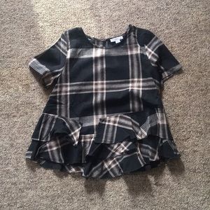 NWT Boutique Asymetrical Peplum Hem Plaid Blouse
